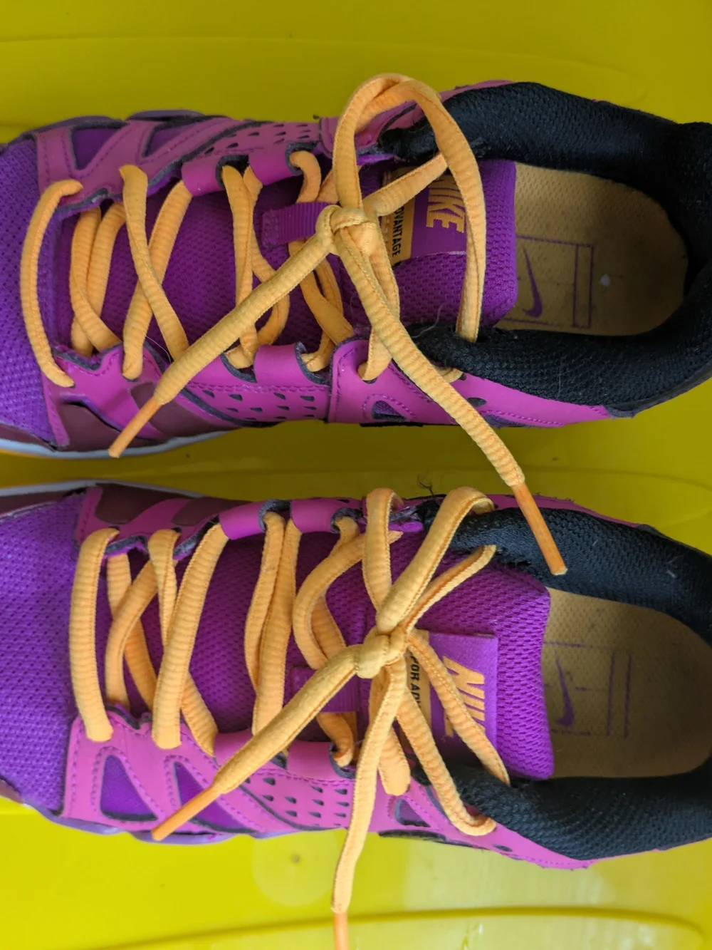 Nike Air Vapor Max purple and orange sneakers